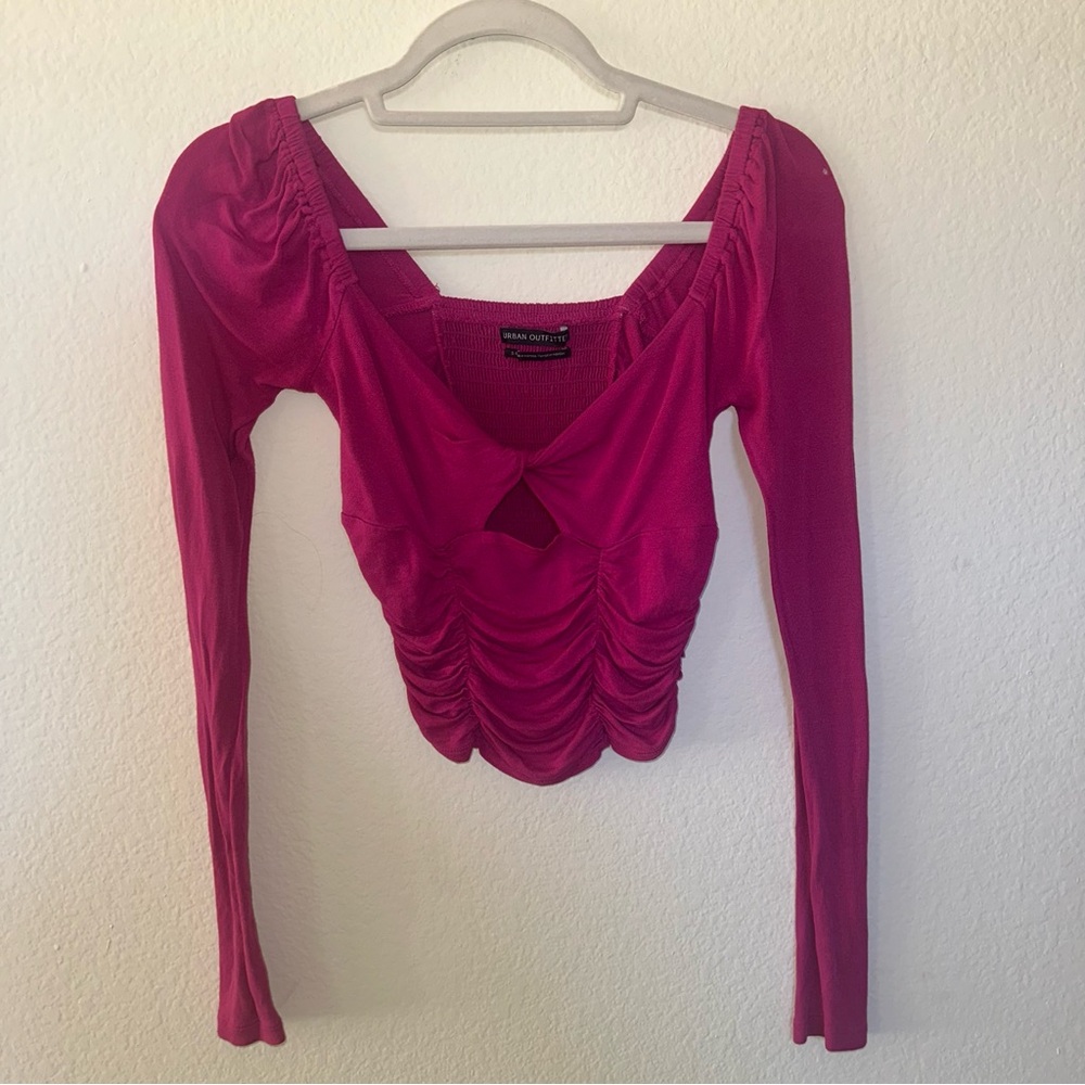 Urban Outfitters Magenta Ruched Long Sleeve Top